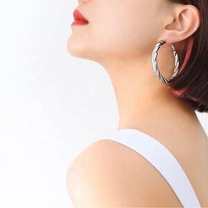 Sterling Silver Oval twited Hoop Earrings 925Hallmark